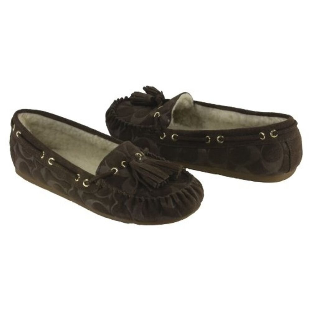 COACH Women's Anita Moccassin Slippers, Chestnut, Brown Suede 6